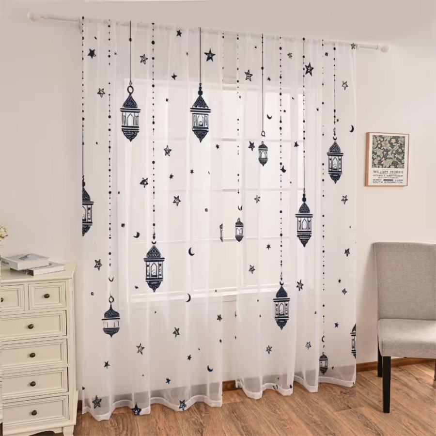 2PCS Digital Print Sheer Curta - Office Lighting Decor 评论和价格