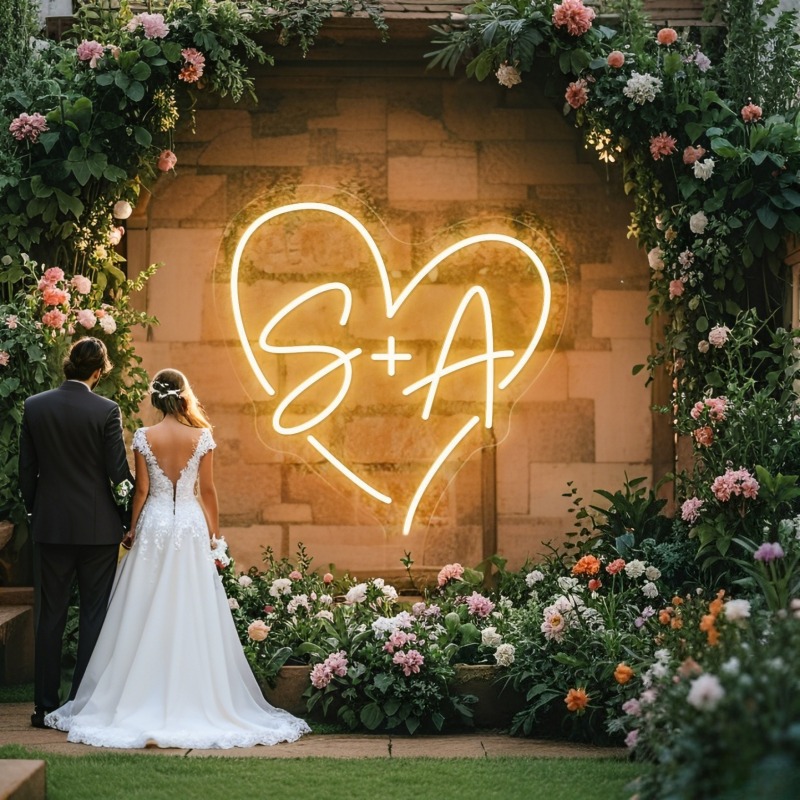 Custom Initials Heart LED Neon - Lighting Decor Wedding 评论和价格