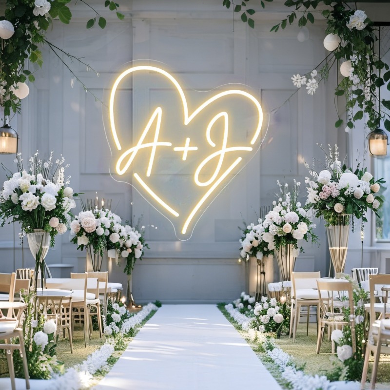 Custom Initials Heart LED Neon - Lighting Decor Wedding 评论和价格