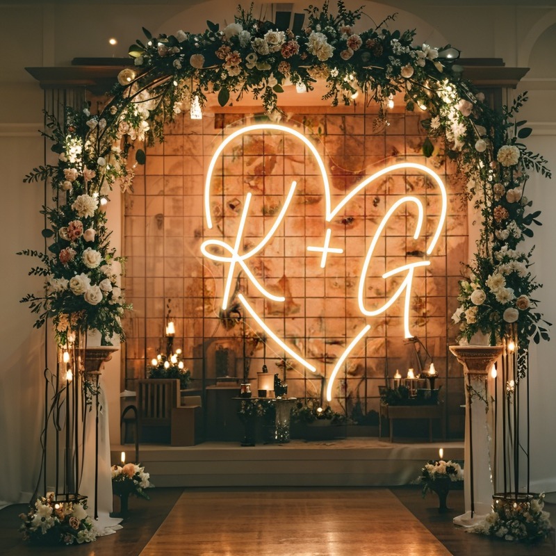 Custom Initials Heart LED Neon - Lighting Decor Wedding 评论和价格