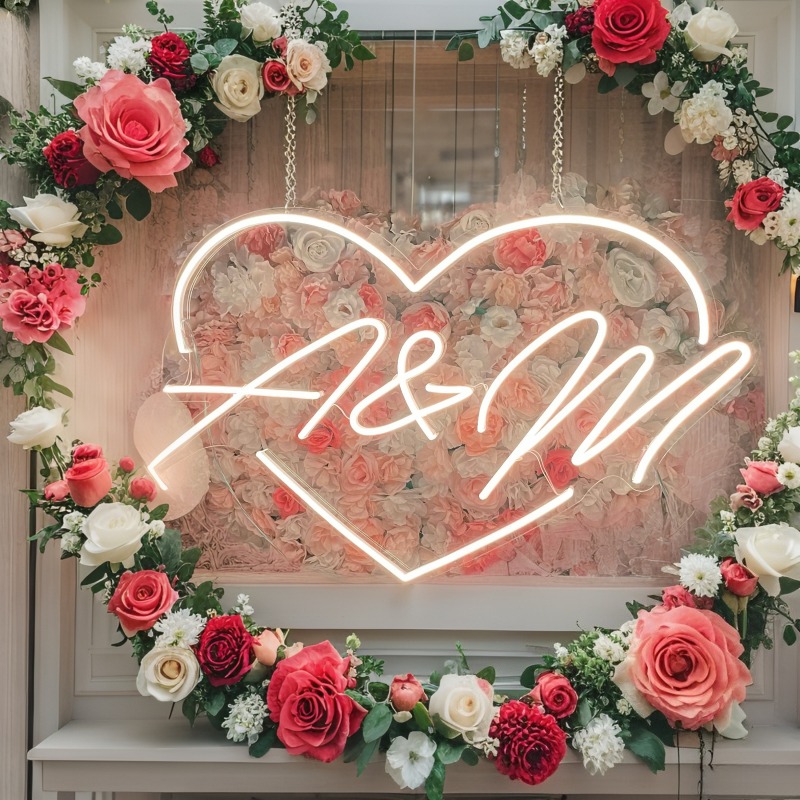 Custom Initials Heart LED Neon - Lighting Decor Wedding 评论和价格