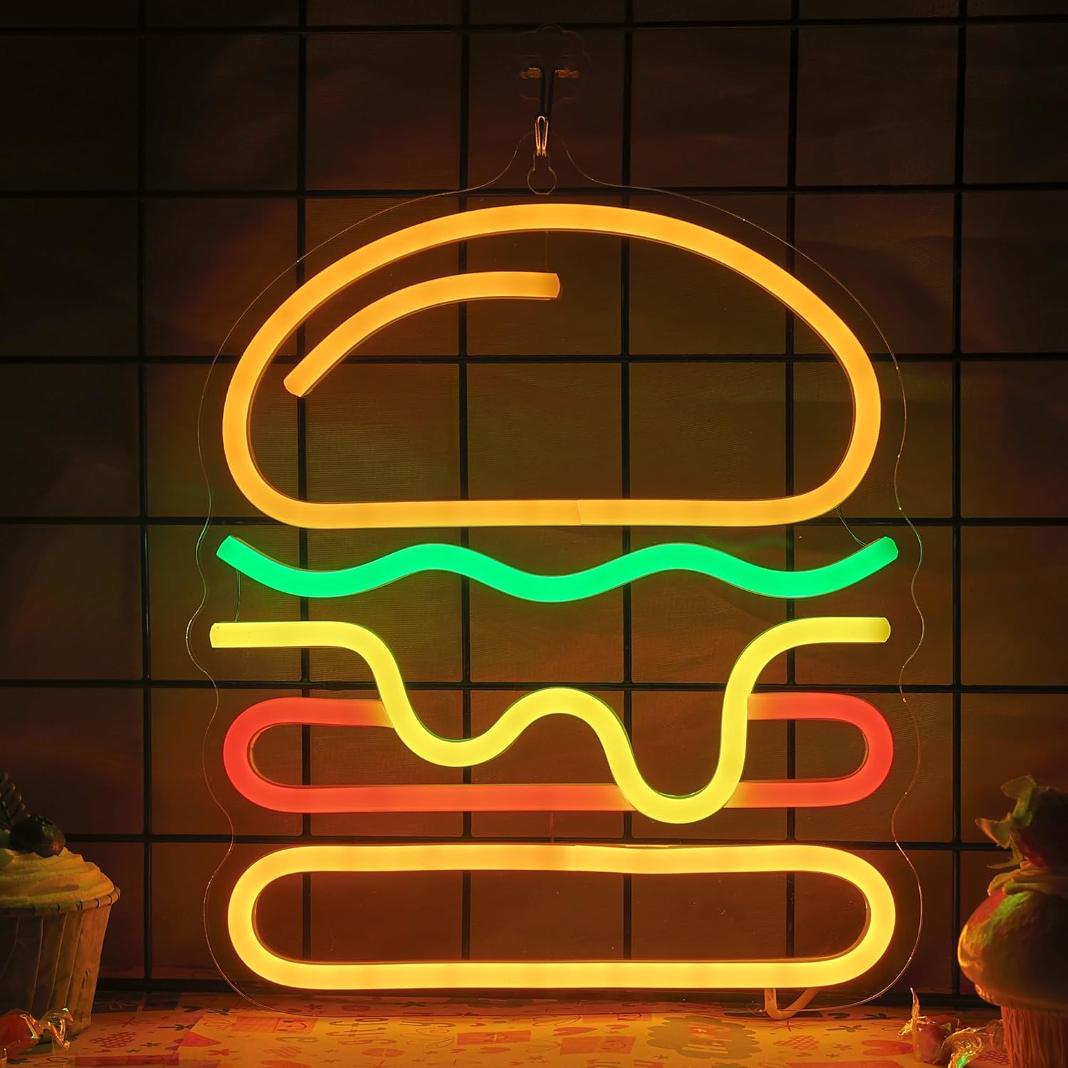 Burger Neon Sign with Layered  - Lighting Decoration Ideas For Home 评论和价格