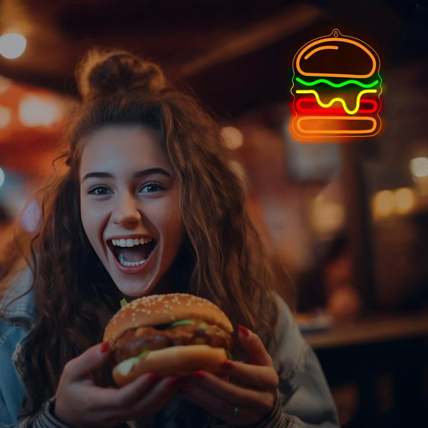 Burger Neon Sign with Layered  - Lighting Decoration Ideas For Home 评论和价格
