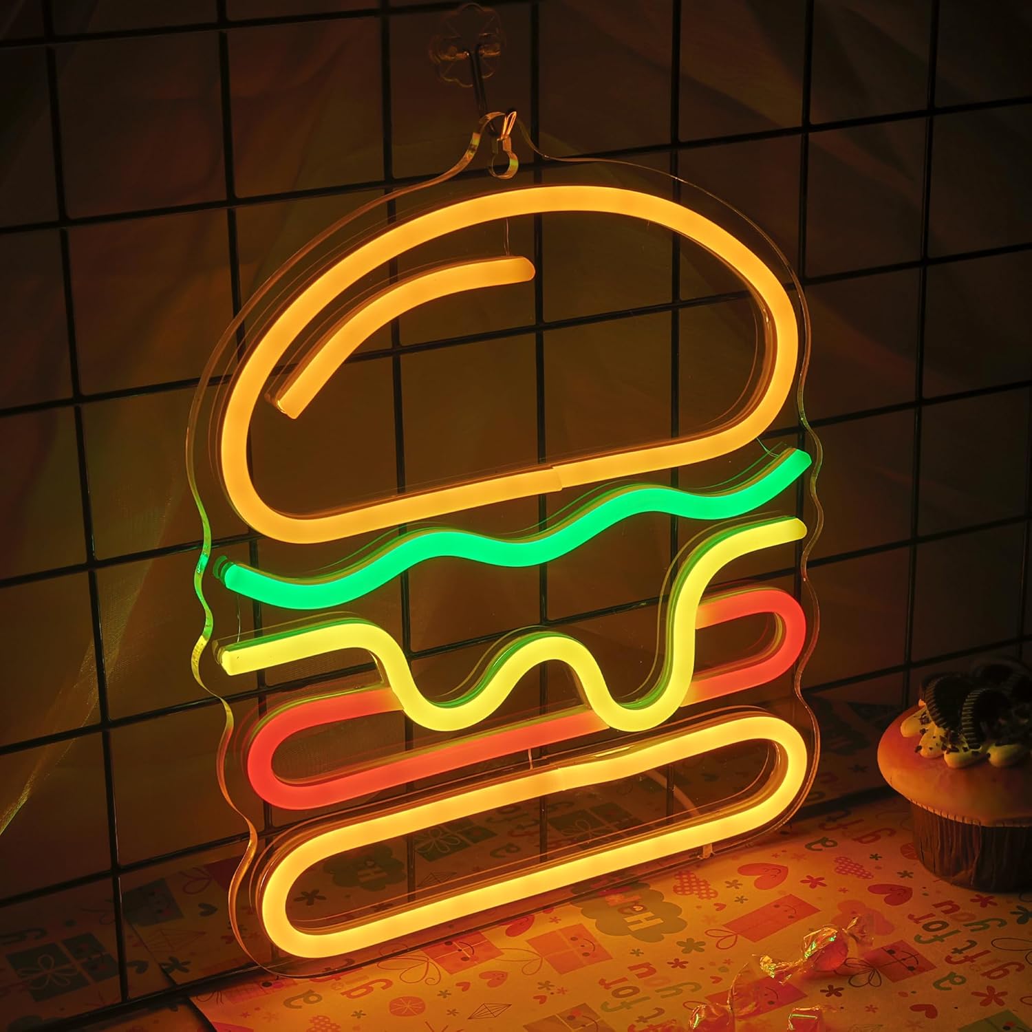 Burger Neon Sign with Layered  - Lighting Decoration Ideas For Home 评论和价格