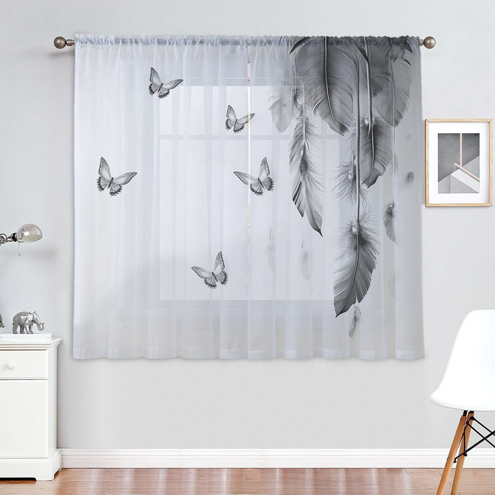 2PCS Digital Print Sheer Curta - Office Lighting Decor 评论和价格