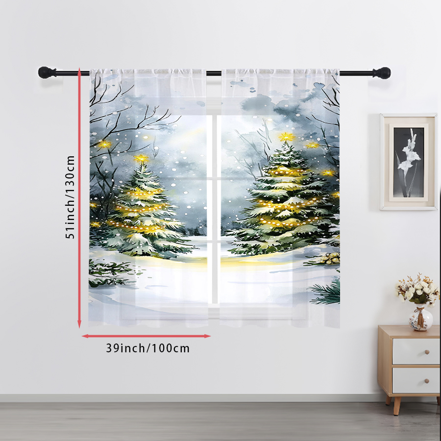 2PCS Sheer Curtains Watercolor - Office Lighting Decor 评论和价格
