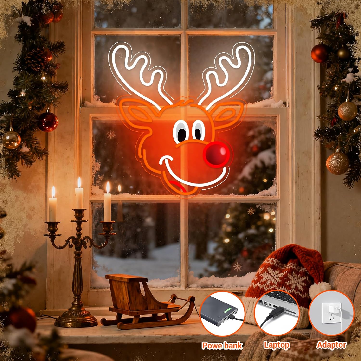 Cute Christmas Reindeer Neon S - Lighting Decoration Ideas For Home 评论和价格