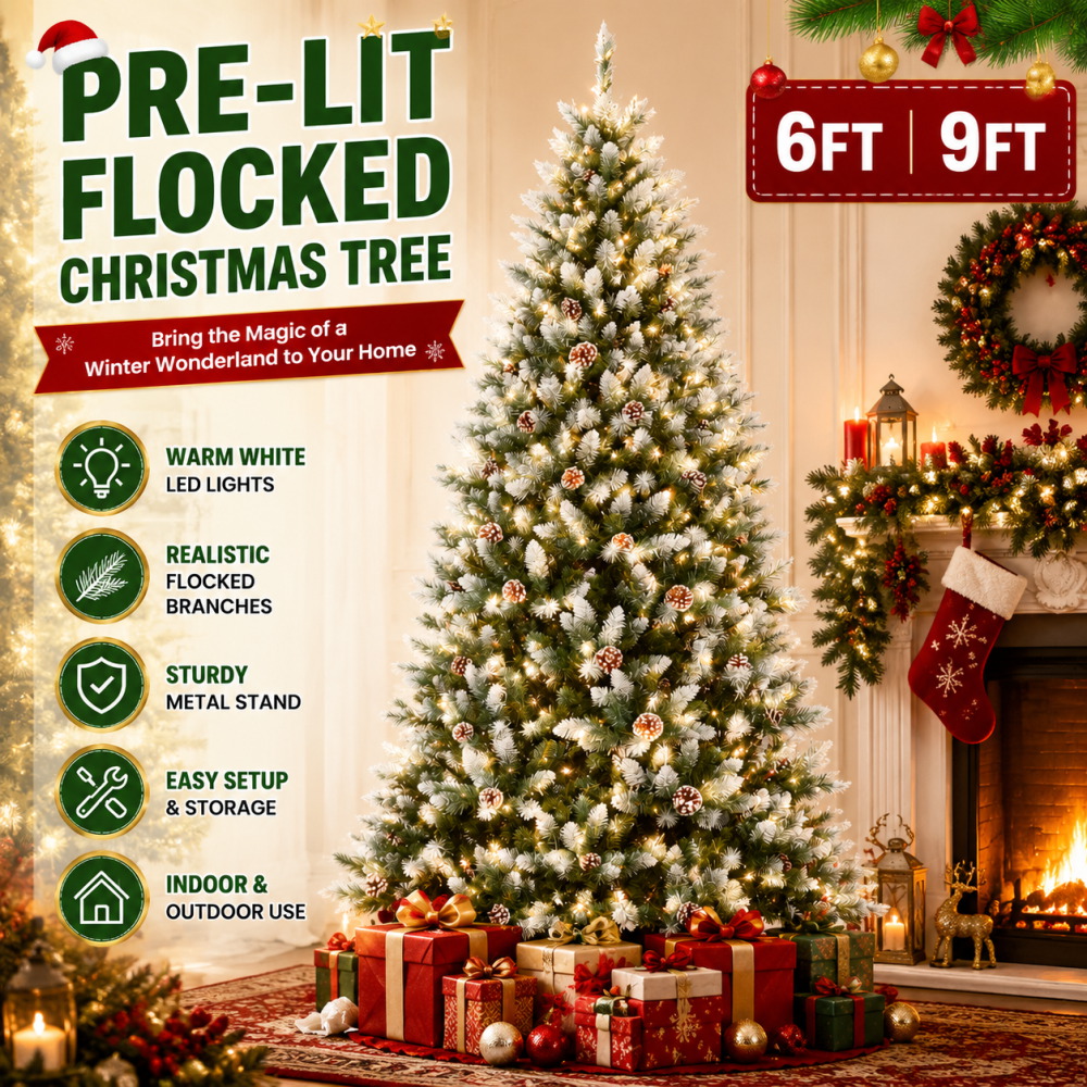 Pre-Lit Flocked Artificial Chr - Lighting Decoration Stand 评论和价格
